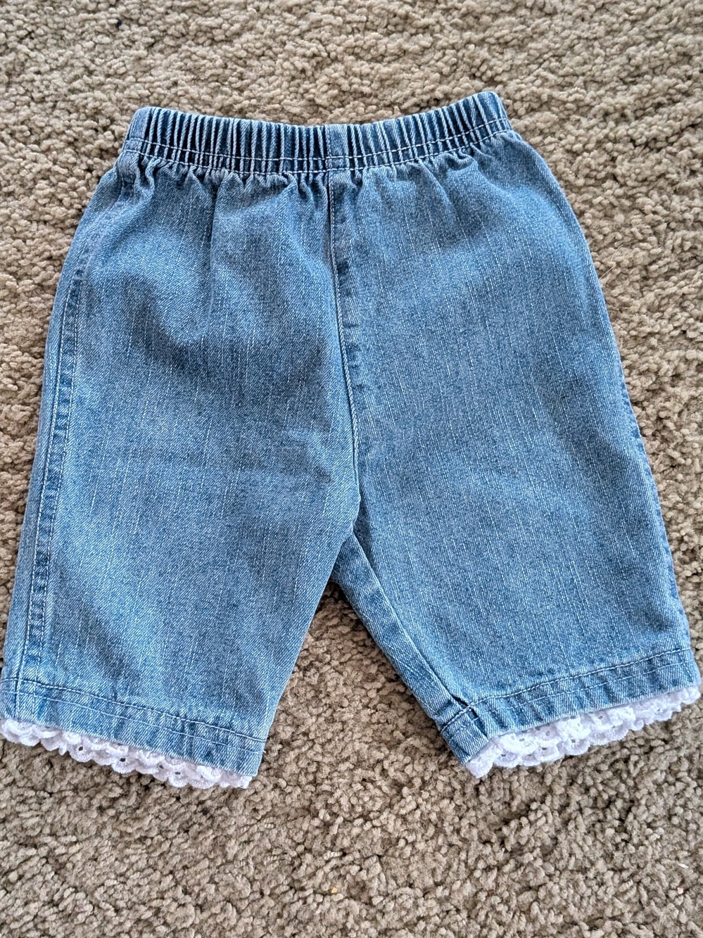 Vintage Baby Q Light Blue Denim Shorts with Lace Trim